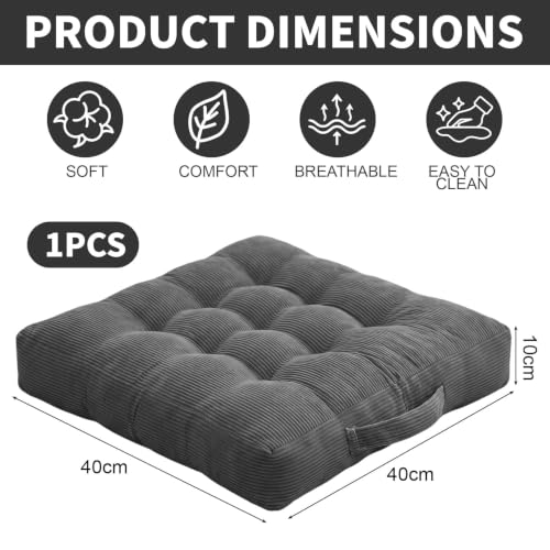 LOMUG Bodenkissen Sitzkissen 40x40 cm, Dickes Matratzenkissen 10cm - Baumwolle Stuhlkissen Indoor & Outdoor Sitzkissen Boden Tragegriff extra Dicke Sitzauflagen – Bild 2