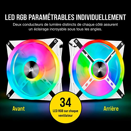Corsair iCUE QL140 RGB, Ventilateur LED RGB PWM 140 mm (34 LED Paramétrables Individuellement, Allant jusqu’à 1 250 TR/Min, Faible Bruit) Simple Pack - Blanc