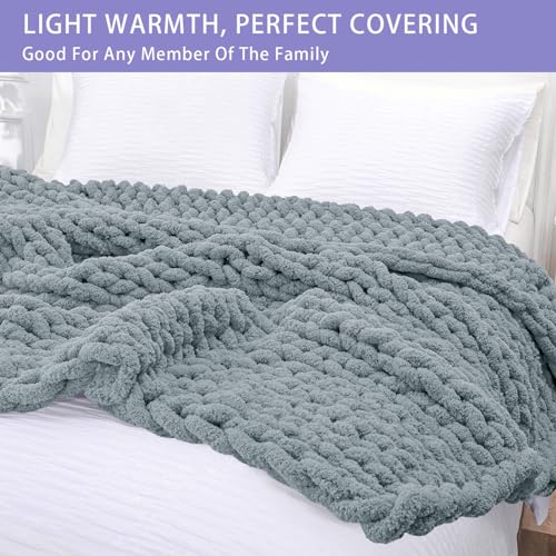 Bigacogo Chunky Knit Throw Blanket for Couch, 51x63 inches, Dusty Blue by Bigacogo - Used condition - Image 3