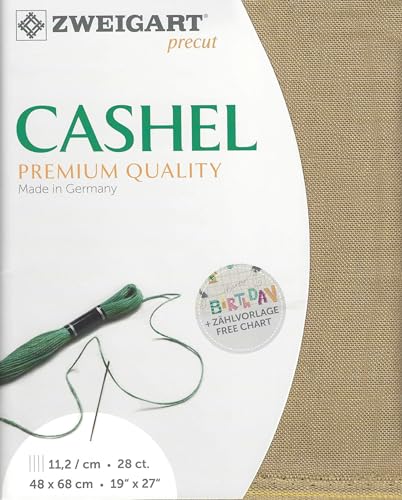 Image of Wizardi Cashel Dirty Flax 3281 326, Precut Zweigart 28 Count Linen Cross Stitch Fabric, 100% Natural Needlework Blank Canvas and Embroidery Cloth, 19x27 in for Adults