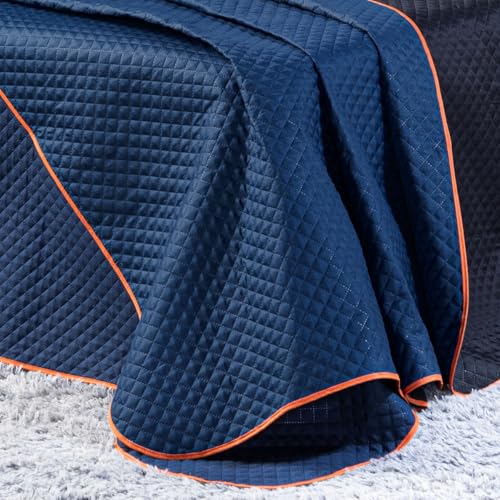 Kit Cobre Leito Colcha SOLTEIRO 04 Peças Gamer Day Preto/Azul Marinho Dupla Face com Almofadas Estam