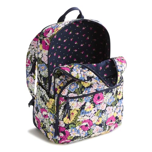 Image of Vera Bradley Women's Premium Cotton Large Bancroft Backpack - 15 inch Laptop & Trolley Sleeves - Poppy Fields, 28L