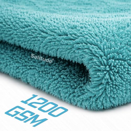 Image of Solitude 1200 GSM Microfiber Car Cleaning Towel 40x40 cm (Aqua Blue+Grey) | Twisted Loop Super Absorbent Edgeless Design with Plush Pile and Lint Free Cloth for Drying and Detailing