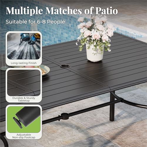 Image of MIXPATIO 7-Piece Outdoor Dining Set 6 Red Textilene Chairs and Steel Rectangle Table with 1.97 inch Umbrella Hole for Deck Garden Backyard Lawn Poolside