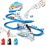 ARSUK Montaña Rusa Pingüino Juguete Escalera Tobogan Pista Juguete Establecer Juegos Divertidos con Luces LED Intermitentes y Música Juguetes para Niños Pequeños y Niños