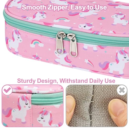 Image of Cute Kids Pencil Case - Girls Pen Pouch Large School Organizer | Pen Bag & Smooth Zipper, Multi-Slot Storage, Mesh Pocket, 900D Water Resistent, Giftable School Supplies, Pink, Unicorn