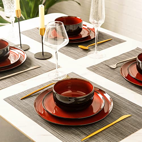 Leratio Ceramic Dinnerware Sets,12-Piece Plates And Bowls,Handmade Reactive Glaze Dishes Set,Chip Resistant And Scratch Resistant | Oven&Dishwasher & Microwave Safe,Service For 4-Red #TOP5