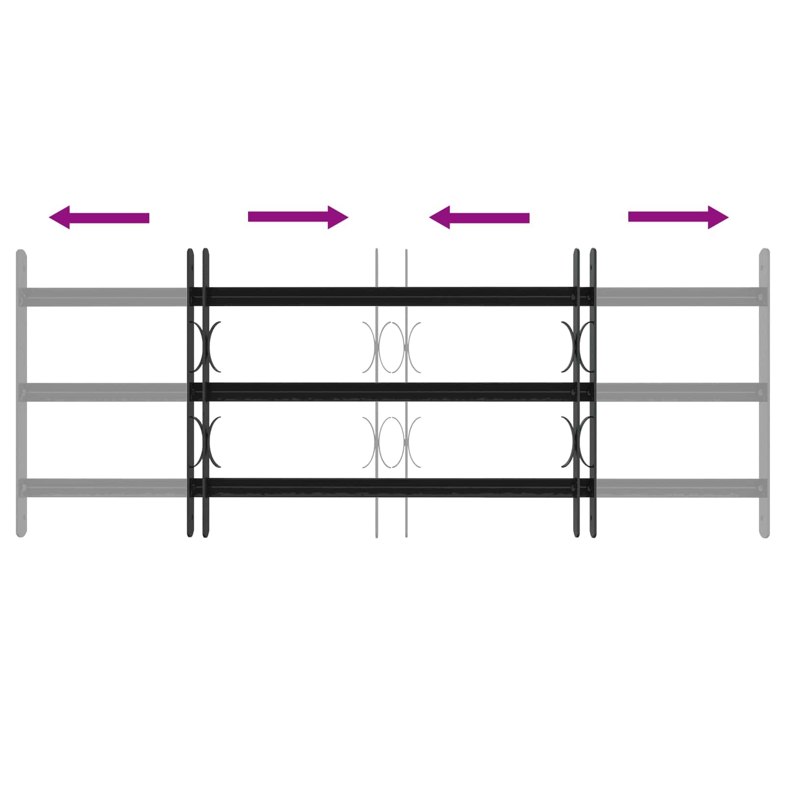 Juego de 3 barreras de seguridad para ventanas de acero galvanizado, color negro, ancho ajustable de 63 a 114 cm, montaje horizontal, protección antirrobo, para ventanas, tragaluces