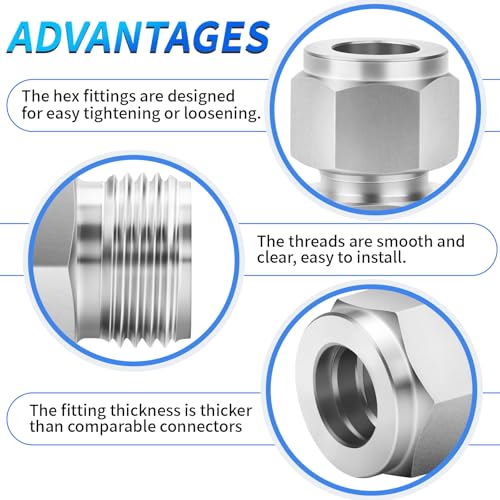 Image of ChillWaves 304 Stainless Steel Compression Tube Fitting, 1 /4 inch OD x 3 /8 inch NPT Female Compression Union Connector(2-PACK)
