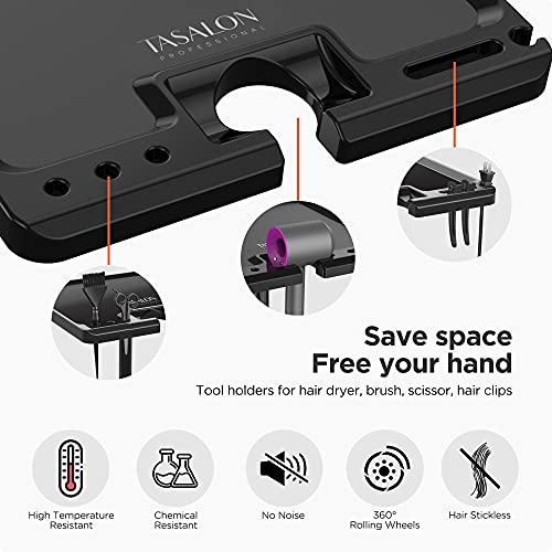 Tasalon Ultimate Salon Tray On Wheels,Tray Cart With 2 Magnetic Bowls Irony Tattoo Table Station Rolling Tray With Hair Stickless Wheels,Chemical-Resistant Hair Stylist Instrument Tray, Color Tray #TOP2