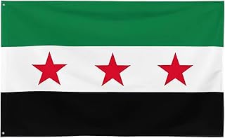 علم سوريا 90 × 150 سم، علم من البوليستر لجمهورية سوريا العربية بثلاث نجوم، مقاوم للاشعة فوق البنفسجية، لتزيين حفلات المهرجانات الخارجية (90 × 150 سم)