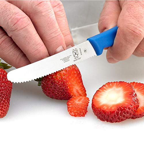 Image of Mercer Culinary M33932BLB Bar Knife, 4-5 /16 inch Wavy Edge, Rounded Tip, Blue