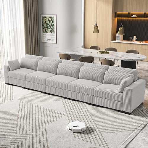 MIOOSUT Sofá Convertible de 5 plazas, Sofá Moderno, Sofá Modular, Mueble Acolchado Diseño Moderno, con Cojín, Tela Panaa, Salón (Gris, 5 plazas)