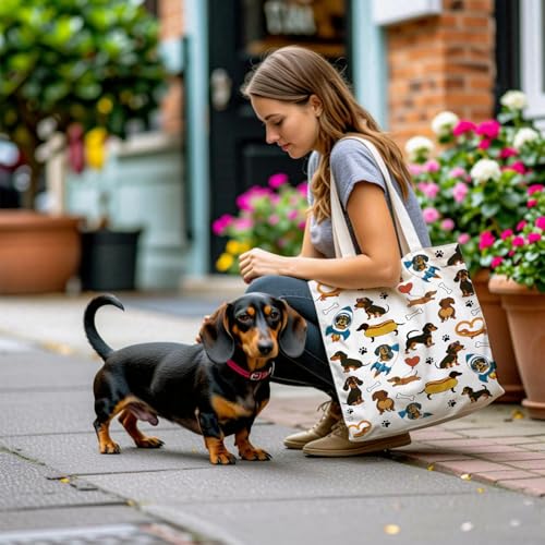 Yoljun Tote Bag, Canvas Handtasche mit Dackel Motiv 40×35 cm, Jutebeutel Alternative, Stilvolle Tote Bag Damen groß mit Henkel, Büchertasche Dackel Geschenke für Frauen Einkaufen Uni Alltag