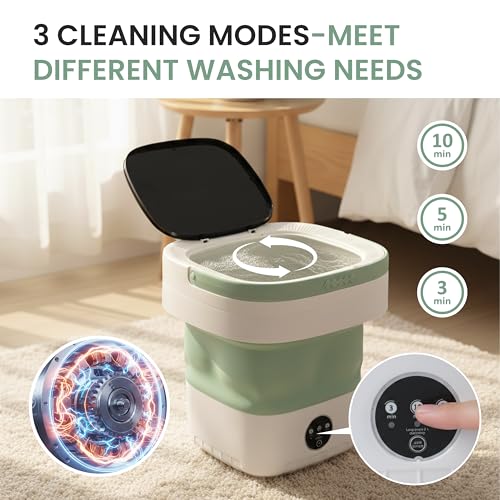 Image of Portable Washing Machine 16L Mini Foldable Washer with Spin Basket, 3 Modes for Travel & Small Spaces (Green)