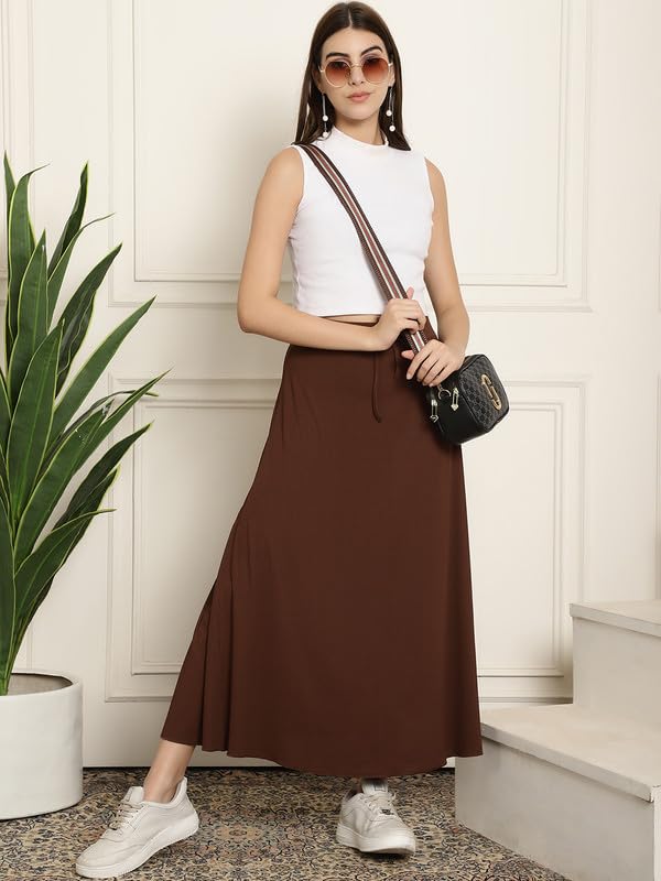 Image of NEUDIS Women Black Ribbed Flared Maxi Skirt