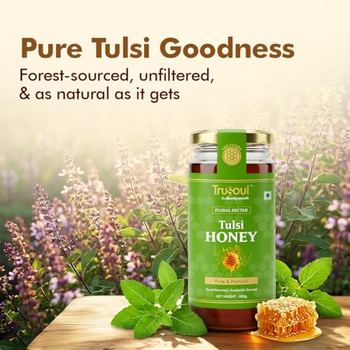 Image of Baidyanath TruSoul Pure & Natural Tulsi Honey 500g | Wild Forest Sourced | Natural Immunity Booster | Raw & Unprocessed Honey | No Adultration | Glass Jar | Lab Certified (Pack of 2)