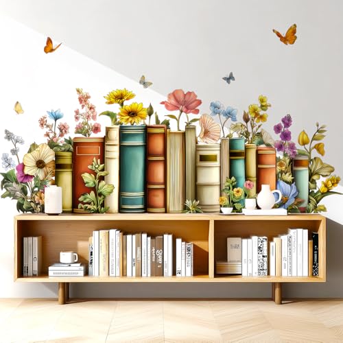 VePret Flowers Books Wall Decals Peel and Stick...
