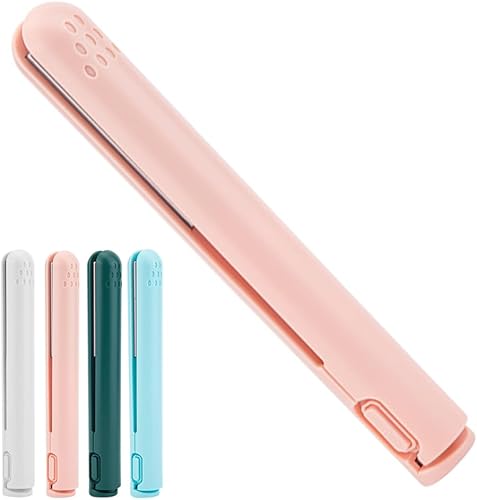 Mini rizador de doble propósito, mini plancha plana 2 en 1, rizador de pelo pequeño recargable por USB para cabello corto y largo (rosa)