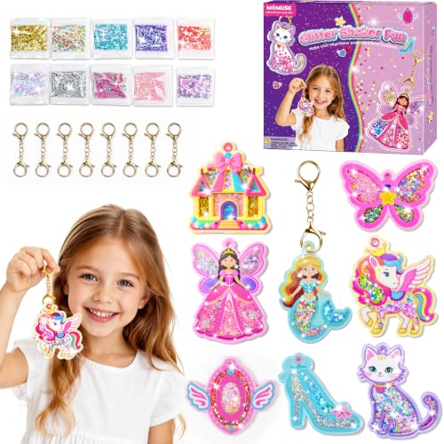 MOMUSE Kit de Manualidades Llavero DIY 8 Temas Mixtos, Manualidades Niña 6 Años, Kit de Creación Artística de Lentejuelas Sin Desorden, Regalos Creativos Fiestas Cumpleaños Niños Niñas 4 9