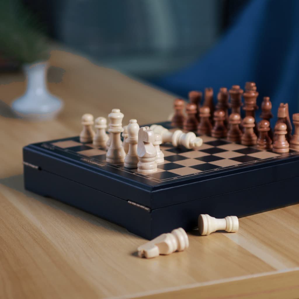 Reisespiele, Schachspiel-Set aus Holz, 9,3-Zoll-Schachbrettspielset mit handgefertigter Schachfigur und Aufbewahrungsfächern
