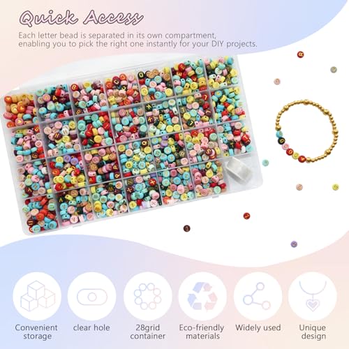 Image of Amaney 1400pcs Letter Beads 4x7mm Gold on Colors Round Acrylic Alphabet A-Z Heart Beads and Crystal Line for Jewelry Making Bracelets Necklaces Key Chains