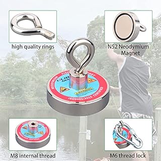 Ulibermagnet aimant néodyme puissant de 100 kg avec corde en nylon de 10 m pour la pêche magnétique, le recyclage, la chasse au Trésor en rivière, en lac