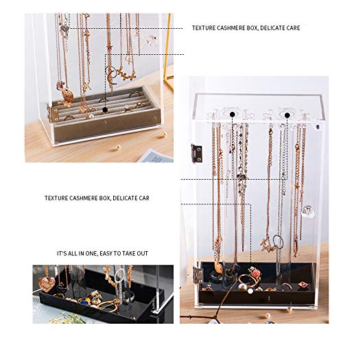 Amotofo Acrylic 24 Hooks Rotation Necklace Display Stand Pendant Display Organizer Holder Dust-Proof Jewelry Display Box Earring Holder Jewelry Hanging Organizer #TOP5
