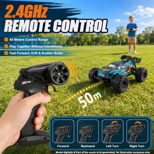 Image of RC Cars Monster Remote Control Car 2.4GHz 2WD Power Dragon RC Truck 20 KM /H All-Terrain RC Monster Truck, 2 Batteries for 40mins Car Toys Gift for Beginner(RTR /Blue