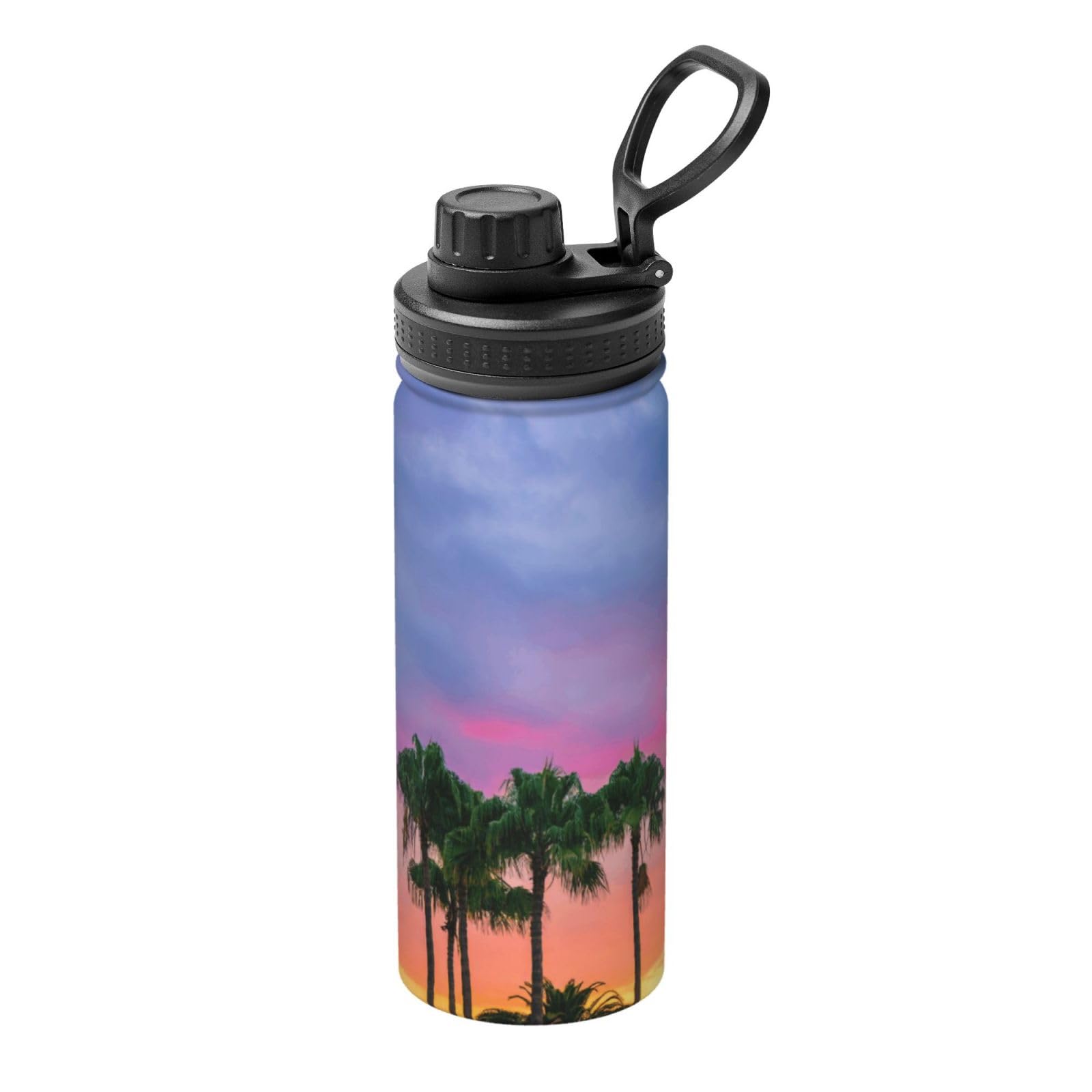 Kfjghhl Insulated Stainless Sunset Colorful Clouds Palm Tree Steel Water Bottle For Sport Gym Travel Leak Camping Hiking Hydration