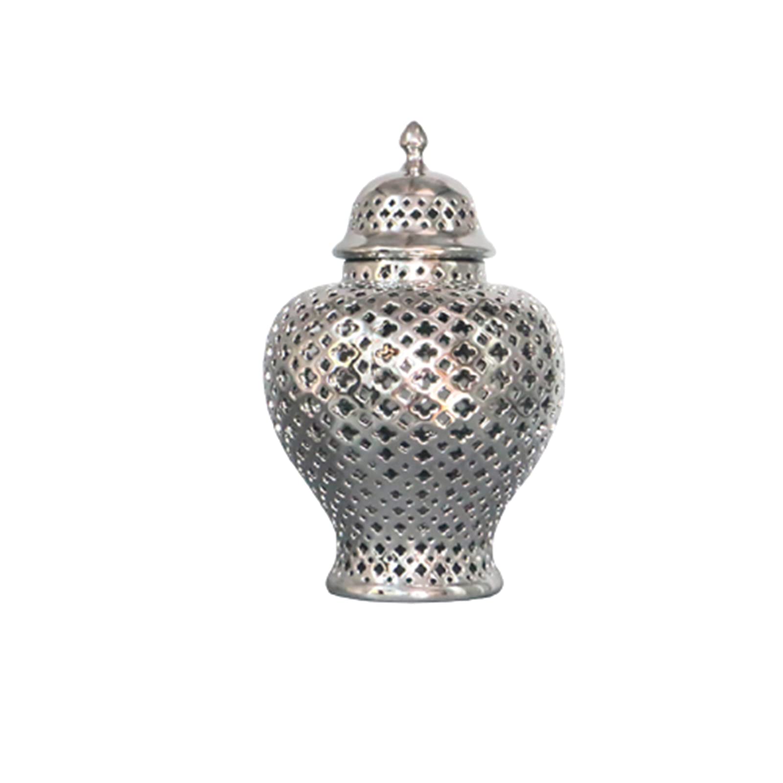 JUDRR Traditional Pierced Ginger Jar, Carved Lattice Temple Jar with Lid, Ceramic Sliver Ginger Jars for Home Decor,MEDIUM
