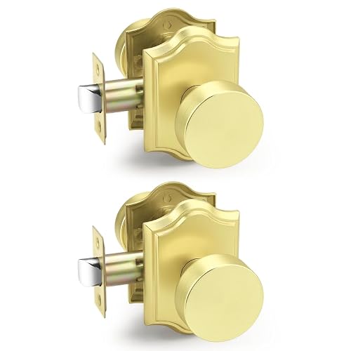 Probrico Brass Door Knobs Interior, Gold Door Handles for Closet/Hallway, Keyless Door Knobs No Lock, 2 Pack