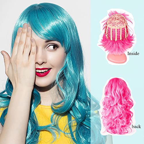 Diyi Long Colorful Wigs 6 Pack Wavy Party Wigs Curly Color Wigs For Women Bachelorette Party Decorations Supplies Favors – Extra 6 Pack Neon Party Glasses Add (Blue, White, Green, Red, Purple, Pink) #TOP2