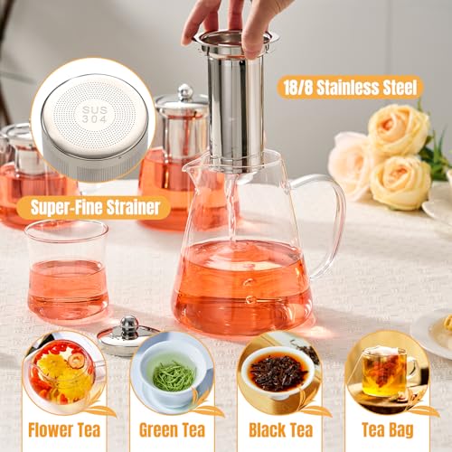 Image of Baalaka Glass Teapot 44oz /1300ml, Tea Pot with Removable Infusers for Loose Tea, Borosilicate Glass Tea Kettle Tea Maker Stovetop for Camping, Tea Infuser for Loose Leaf Tea Travel