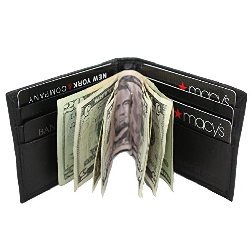 Men's Lambskin Leather Spring Money Clip Compact Bifold Front Pocket Wallet4