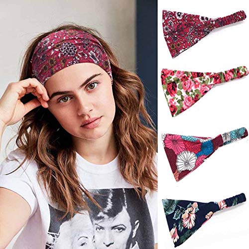 Sethexy Boho Wise Women Headbands Flower 10 Pack Hair Bands Fashion Bandeau Stretchy Cotton Headband Bohemia Athletic Hair Accessories for Girls
