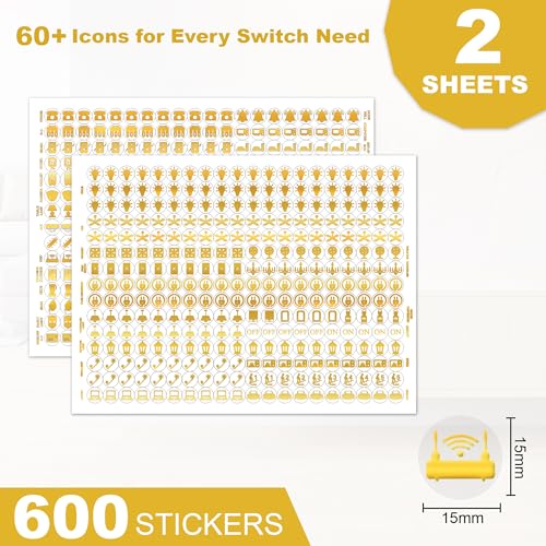 Image of GLUN 600 Golden Vinyl Switchboard Stickers | 60+ Embossed Luxury Self-Adhesive Icons for Fan, Light, AC & Home Switch Buttons