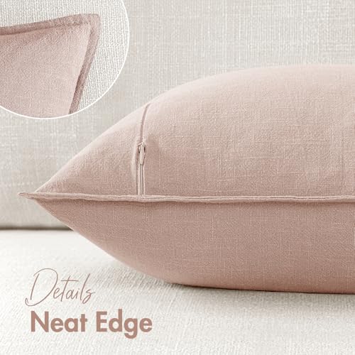 Image of Decorative Linen Solid Throw Pillow Covers Boho Accent Farmhouse Pillows Modern Valentines Home Decor for Couch Sofa Living Room Bed 20x20 Inch Set of 2,Light Pink
