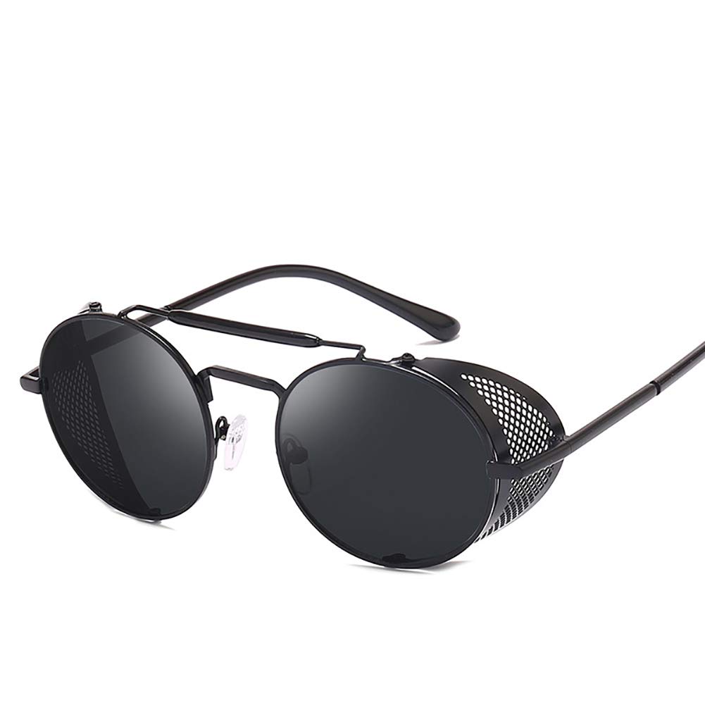 CosfunmaxCrowley Sunglasses Round Metal Retro Steampunk Glasses Eyewear Halloween Cosplay Costume Accessories Black