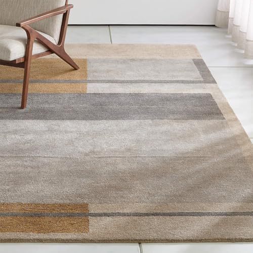 Image of Irregular Shape Handmade Woolen Carpet Beige Colour Size 6x8 feet