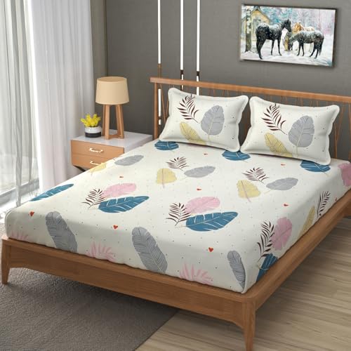 Image of Premium Heavy Cotton Elastic Fitted Bedsheets with 2 King Size Pillow Covers || Double Bed with All Around Elastic 350 TC || 72 x 72 x 10 Inch Queen Size Fitted || - Colorfull Wings