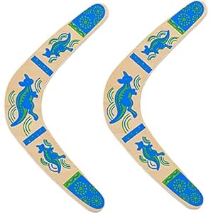 JIUAI Handgefertigter Boomerang 2er-Pack, australischer Stil, Holzboomerang, V-förmiger Rücklauf-Boomerang für Kinder und Erwachsene (blau)