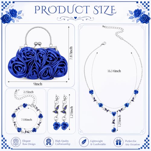 Image of Hicarer 5 Pcs Women Rose Clutch Purse Rose Jewelry Accessories Set