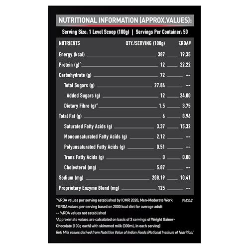 Image of MuscleBlaze Weight Gainer Powder with Added Digezyme, Chocolate (50 Servings, 5kg / 11lbs) | 12g Protein, 72g Carbs Per Scoop
