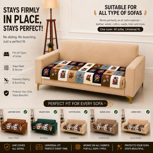 Image of Homerz Premium Printed Quilted Velvet Sofa Slip Cover Protector with Tassels, Sofa Mat, Exact Size, Antislip Cover (Milan, 2 Seater, Half)