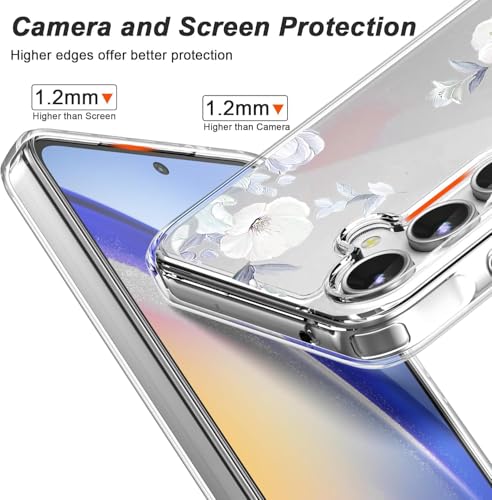 Image of Elzzi Clear Transparent Flower Cover for Samsung A56 5g Case Shockproof Case Floral Design Camera Protection Shockproof PC+TPU Transparent Flower Cover for Girls & Women (Blue)