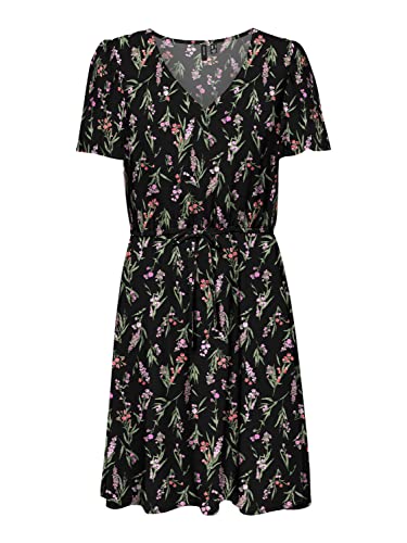 VERO Moda Damen Vmeasy Short Dress R1 WVN Ga Kleid, Black/AOP:Mila, M EU