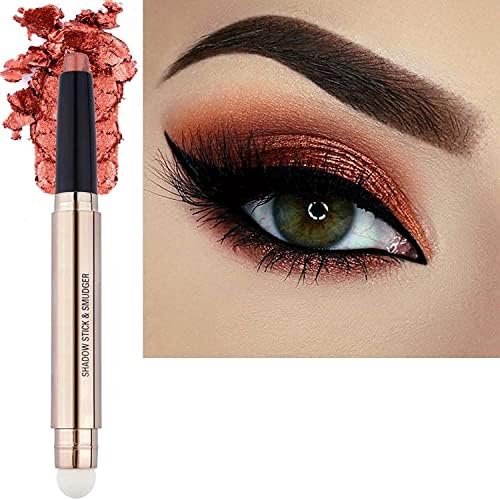 2 in 1 Orange Copper Eyeshadow Pencil, Cream Smooth Glitter Shimmer Eyeshadow Stick, Hypoallergenic Waterproof Long Lasting Eye shadow Highlighter Stick, Highlighter Eye Liner Create High-Impact, Multi-Dimensional Eye Makeup (Copper shimmer # 05)