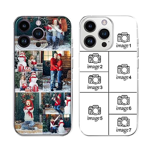 Custom Pictures Phone Cases for iPhone 17 16 15 14 13 12 11 Pro/Max/Plus/Mini, Personalized Phone Case, Customized Photo Waterproof & Scratch-Resistant TPU Clear Case for Gift, 7 Photos