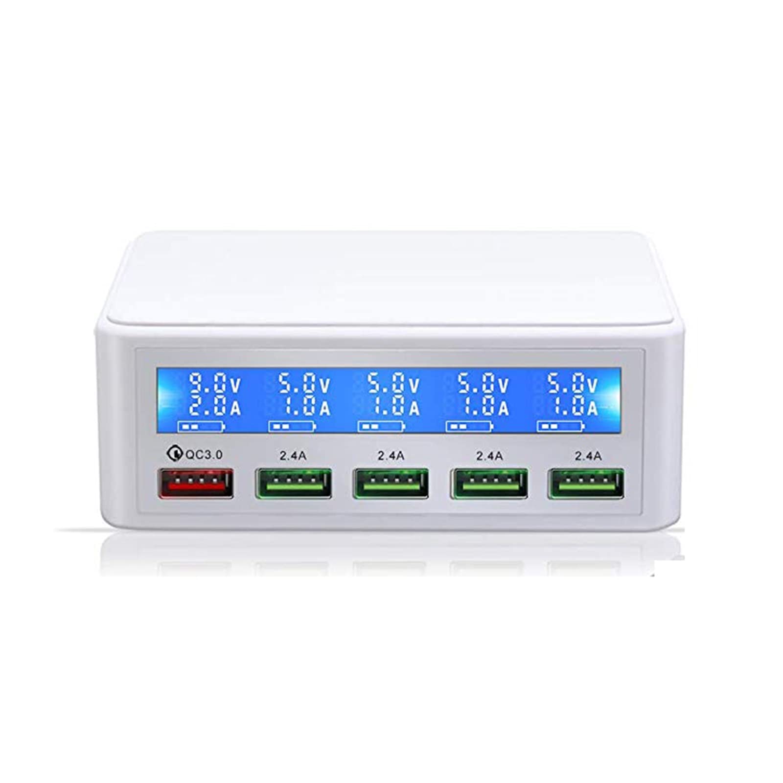 Stacja ładowania Multi, Wielokrotna ładowarka USB, 50W 5-portowa ładowarka biurkowa Stacja ładująca Wieloportowa podróżna szybka ładowarka ścienna Hub z wyświetlaczem LCD do smartfonów, tabletów i inn